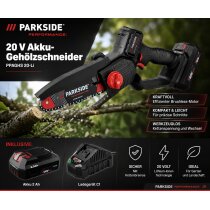PARKSIDE PERFORMANCE 20V Akku-Gehölzschneider PPAGHS 20-Li mit Akku 4 Ah Papp, Ladegerät C3