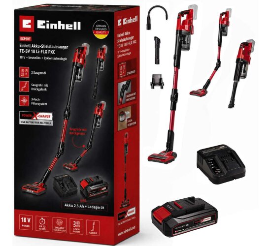 Einhell Akku-Stielstaubsauger TE-SV 18 Li- 18V mit Akku 2,5 Ah/ Ladegerät