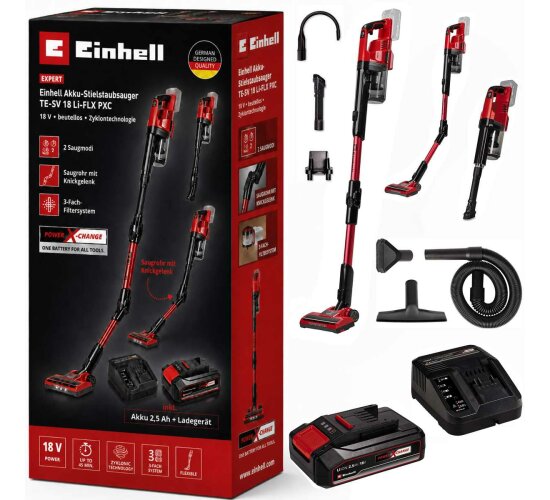 Einhell Akku-Stielstaubsauger TE-SV 18 Li- 18V Set mit Akku 2,5 Ah/ Ladegerät,