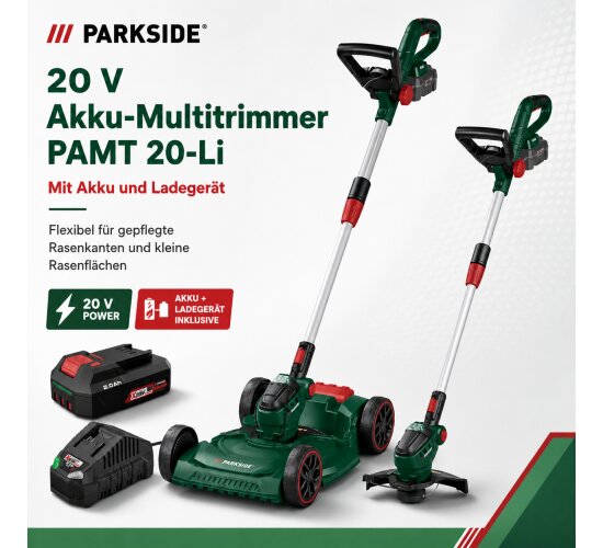 PARKSIDE 20 V 3in1-Akku -Multi Rasentrimmer PAMT 20-Li mit Akku 2 Ah / Ladegerät