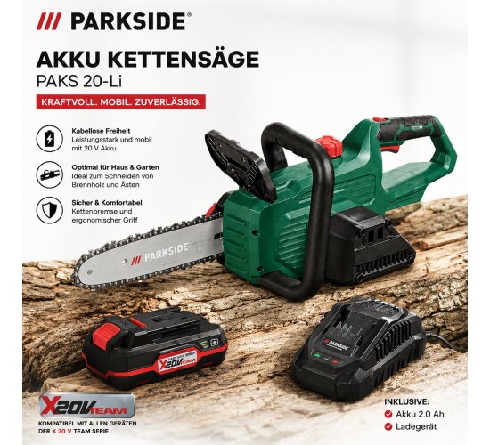 PARKSIDE Akku Kettensäge PAKS 20-Li  mit Akku 2.0 Ah und Ladegerät