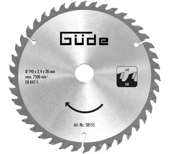 Güde HM-Sägeblatt HM 190x20x42Z für Handkreissäge