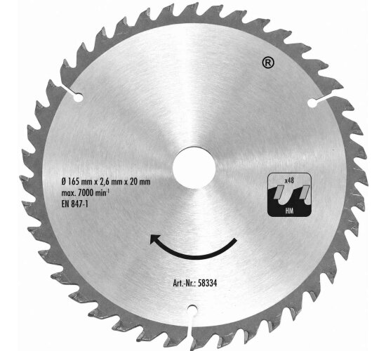HM-Sägeblatt HM 165x20x48Z für Einhell Tauchsäge TE-PS 165