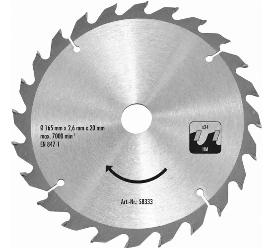 HM-Sägeblatt HM 165x20x24Z für Einhell Akku Tauchsäge TP-CS 18/190 Li BL