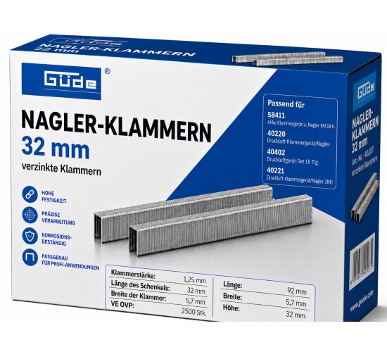 Güde Nagler-Klammern 32 mm x 5,7 mm 2500 Stk Verzinkt