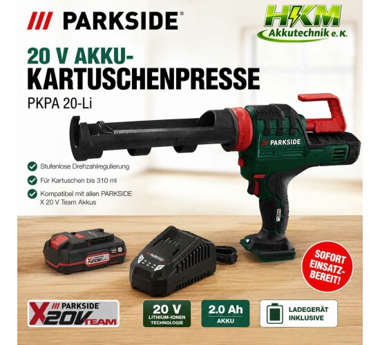 PARKSIDE 20 V Akku-Kartuschenpresse PKPA 20-Li Akku 2.0 Ah / Ladegerät
