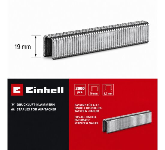 Einhell Klammern 3.000 Stk, 5,7 x 19 mm für Fixetto + Druckluft-Tacker