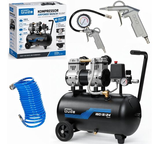 Güde Flüster Kompressor Airpower 160/8/24 SILENT Leise + 3er Druckluft Set