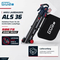 Güde Akku Laubsauger / Bläser ALS 36, 2 x Akku 4.0 Ah 18V, Ladegerät