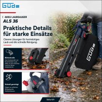 Güde Akku Laubsauger / Bläser ALS 36, 2 x Akku 4.0 Ah 18V, Ladegerät