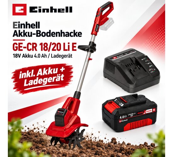 Einhell Akku-Bodenhacke GE-CR 18/20 Li E- 18V Akku 4.0 Ah + Ladegerät