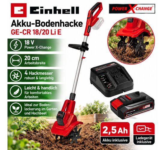Einhell Akku-Bodenhacke GE-CR 18/20 Li E- 18V Akku 2.5 Ah / Ladegerät