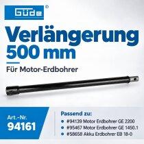 Güde Erdbohrer-Verlängerung 500 mm für Benzin und Akku Geräte: