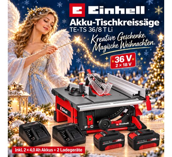 Einhell Akku-Tischkreissäge TE-TS 36/8 T Li 2 x Akku 4,0 Ah / 2 x Ladegerät