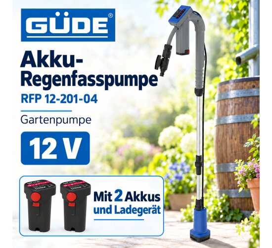 Güde Akku Regenfasspumpe 12V RFP 12-201-04 Gartenpumpe  2 Akkus und Ladegerät