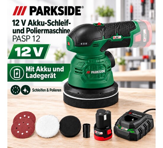 PARKSIDE 12V Akku-Exzenter Schlei / Poliermaschine PASP 12 + Akku / Ladegerät