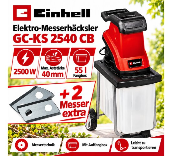 Einhell Elektro-Messerhäcksler GC-KS 2540 CB – 2.500 W Ø 40mm, 55 L, 2 Messer Extra