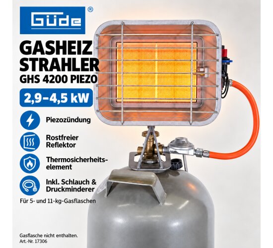Güde Gasheizstrahler GHS 4200PIEZO (2,9-4,5 kW Heizleistung, 210-327 g/h