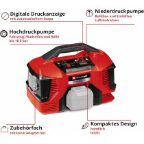 Einhell 18V Akku-Kompressor PRESSITO 18/21 mit Akku 2.5 Ah / Ladegerät, Tasche