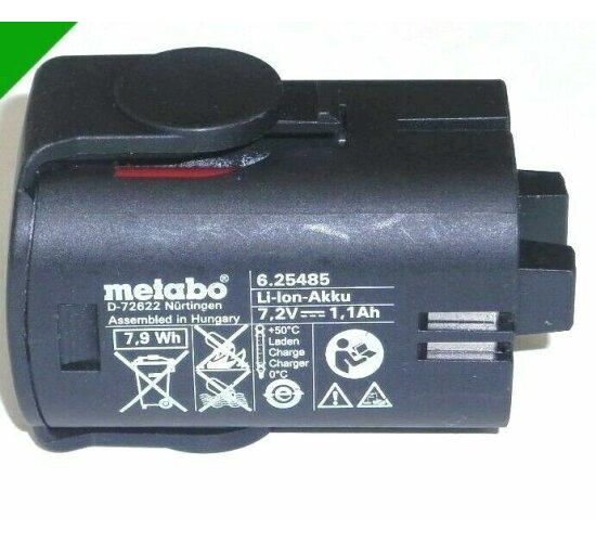 Metabo Akku 7,2 V 2,2 Ah Li   7,2 Volt   6.25485   /  6.25487 Neubestückt