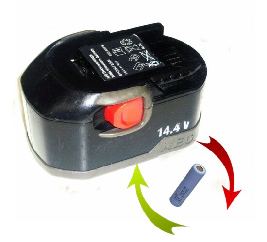 Akkureparatur Zellentausch für AEG Akku B1420R / B1425R  mit 2,5 Ah NiCd Sanyo Zellen