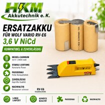 Akku für Wolf  Vario RV-E6 Rasenschere 3,6V  2 Ah...