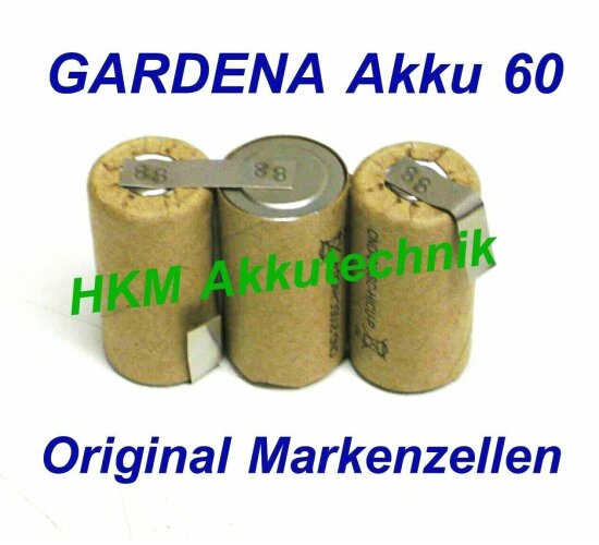 GARDENA Accu 60 Akku 3,6V 3 Ah NiMh Original Markenzellen  für Original Lader