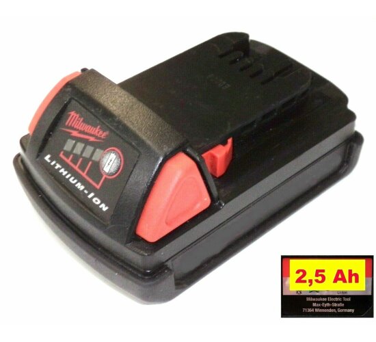 Original  Milwaukee Akku 18 V Li   M18 / C18B  mit  2,5 Ah  -2500 mAh