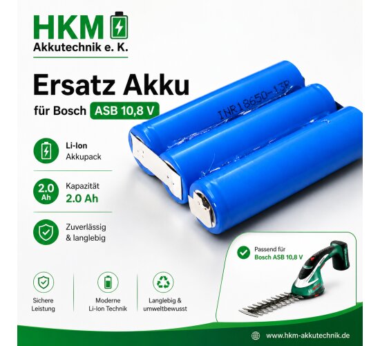 Ersatz Akku für Bosch ASB 10,8 Li   Li-Ion-  -  2.0 Ah