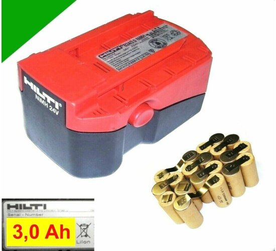 Reparatur Zellentausch  Original Hilti  Akku 24 V  B24   3 Ah NiMh 3000 mAh  Panasonic