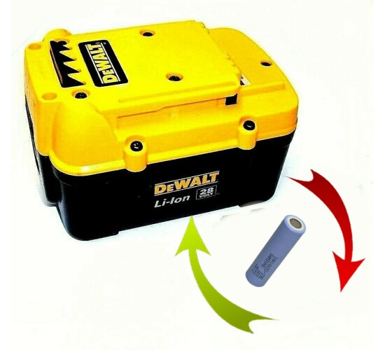 Reparatur Zellentausch für DeWalt Akku 28 V Li 2,2 Ah mit Original Zellen A123  - 2,5 Ah
