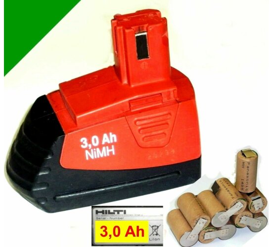 Reparatur Zellentausch für Hilti Akku  SFB 126  / 121  12 Volt 3.0 Ah NiMh Panasonic Zellen