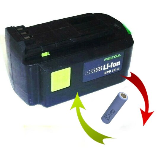 Reparatur Zellentausch für Festool Akku BPS 15 Li  14,4 Volt mit 5,2 Ah 5200 mAh