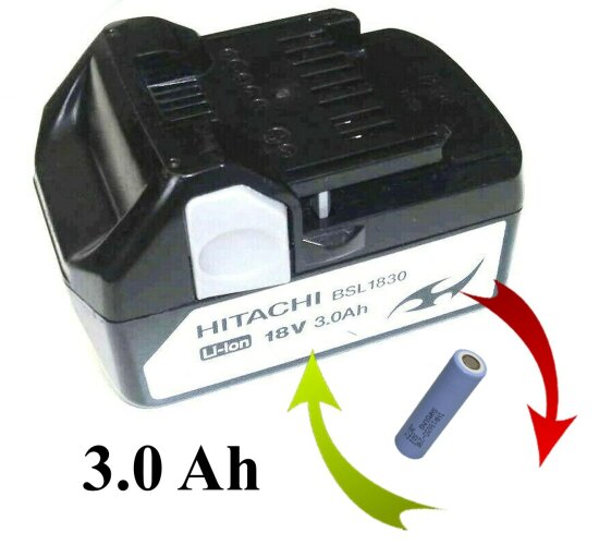 Akkureparatur Zellentausch fürl Hitachi Akku 18 V Li BSL1830  mit 3.0 Ah 3000 mAh