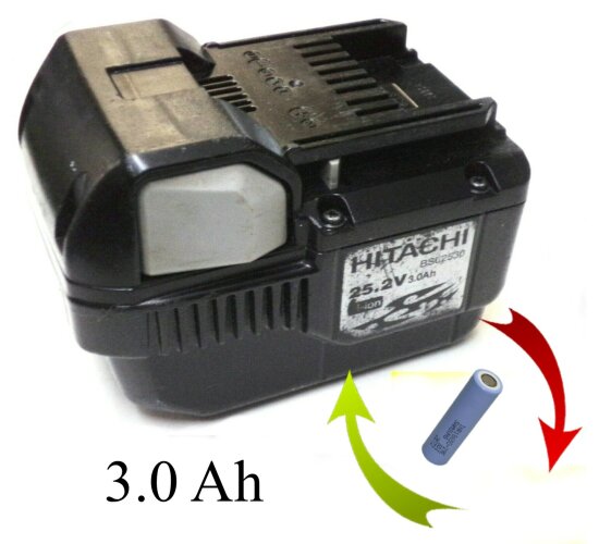 Akkureparatur Zellentausch für Hitachi Akku 25,2 V Li BSL 2530  mit 3.0 Ah  3000 mAh