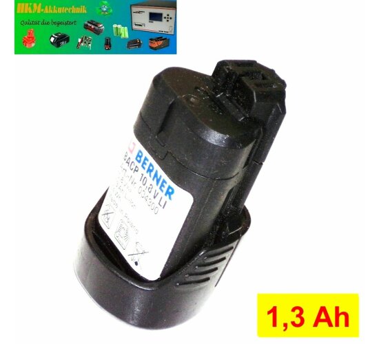 Original Berner Akku  BACP  10,8 V Li  1,3 Ah-1300 mAh -art.nr. 034300  (BO)