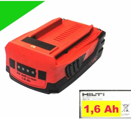 Original Hilti Akku  B 22 /1,6 Li  22 V 21,6 V  (18+)  Neubestückt