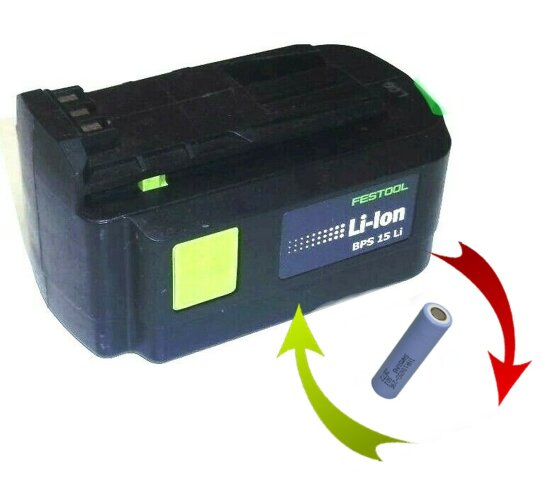 Reparatur Zellentausch für Festool Akku BPC 15 Li  14,4 Volt  mit 3,0 Ah 3000 mAh