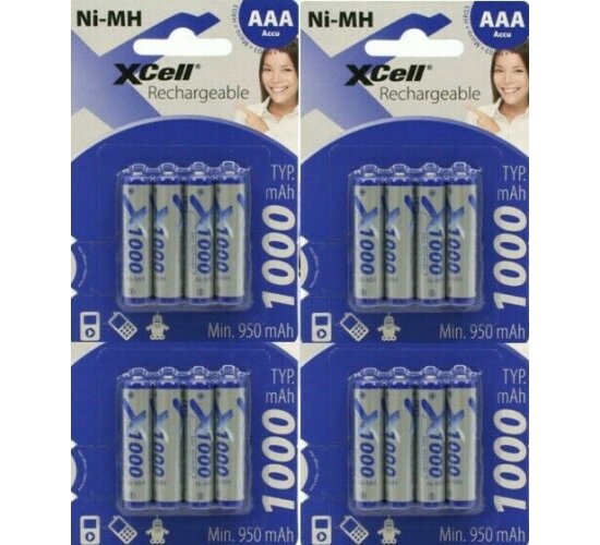 16  x  XCell  AKKU Micro AAA 1.2 V Typ 1000 mAh NiMH HR03 TELEFON  Fernbedienung