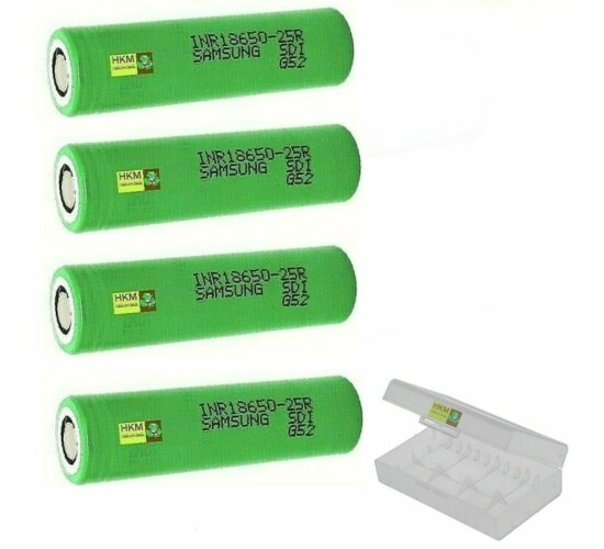 4 x Samsung SDI INR18650-25R Li Akku 2500 mAh 3,6 V / 3,7 V 22A mit Transportbox