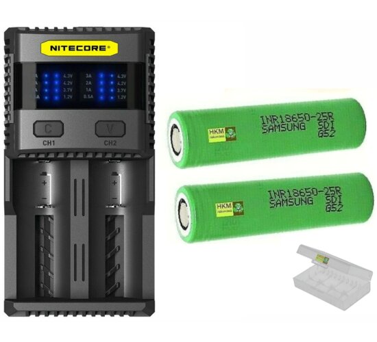 Nitecore SC2 - 3 A Zwei-Schacht-Ladegerät  2 Samsung Akku 18650 -2500 mAh  Box