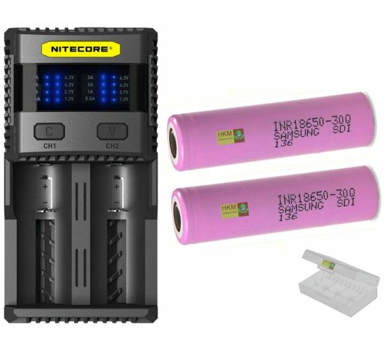 Nitecore SC2 - 3 A Zwei-Schacht-Ladegerät  2 Samsung Akku 18650 -3000 mAh  Box