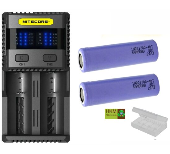 Nitecore SC2 - 3 A Zwei-Schacht-Ladegerät  2 Samsung Akku 21700 -40T mAh  Box