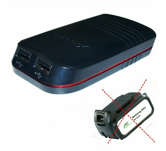 Powerbank Adapter f&uuml;r AGT Akku 18 V AW-18.pak 4.0 Ah * 18 V AW -18 ak 1,3 u 2.0 