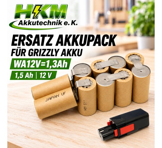 Ersatzakku für Grizzly  Akku 12 V -  WA12V=1,3Ah  mit 1,5 Ah