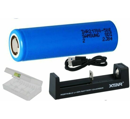 XTAR USB-Ladeger&auml;t MC1S Li-Ion  + 1 Samsung 5000 mAh 50E Akku 21700 + Box