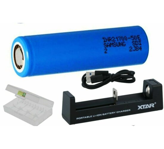 XTAR USB-Ladegerät MC1S Li-Ion  + 1 Samsung 5000 mAh 50E Akku 21700 + Box