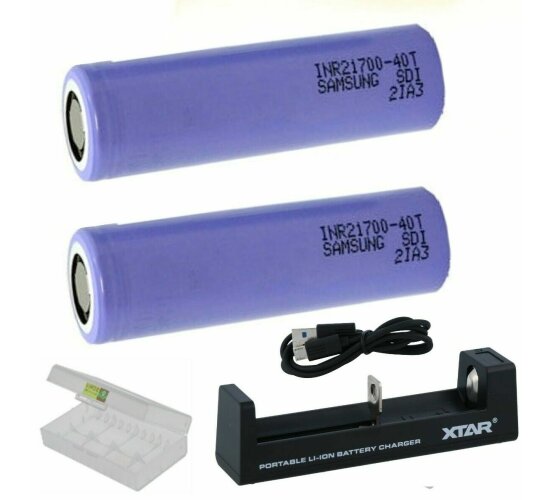 XTAR USB-Ladegerät MC1S Li-Ion  + 2 Samsung 4000 mAh 40T Akku 21700 + Box