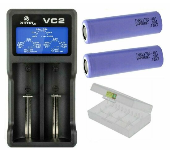 XTAR USB-Ladegerät VC2 LC-Display  Li-Ion  + 2 Samsung 4000 mAh 40T Akku 21700 + Box