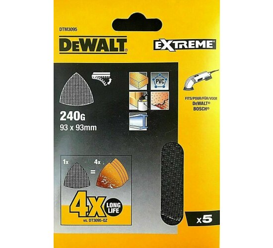 5 Bogen DeWalt DELTA Schleifblätter 93x93mm 240G Schleifgitter/ Klettfix DTM3095